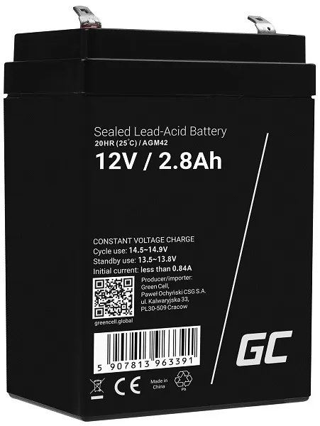 Green Cell AGM VRLA 12V 2.8Ah maintenance-free battery for the alarm system, cas
