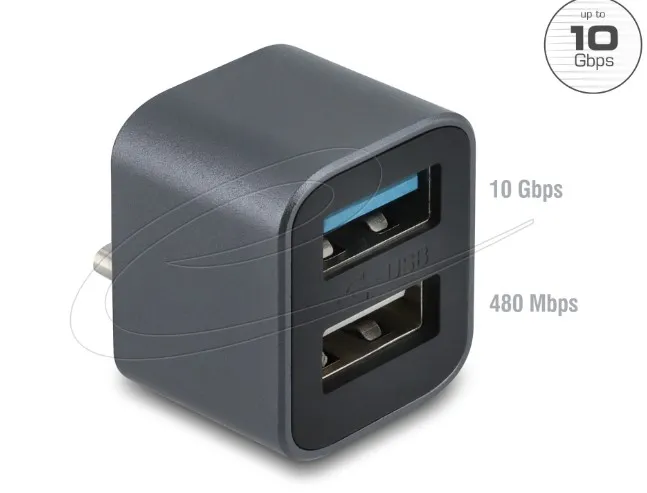 Delock Mini USB hub ze zástrčky USB Type-C na 1 x USB 10 Gbps Typ-A + 1 x USB 2.