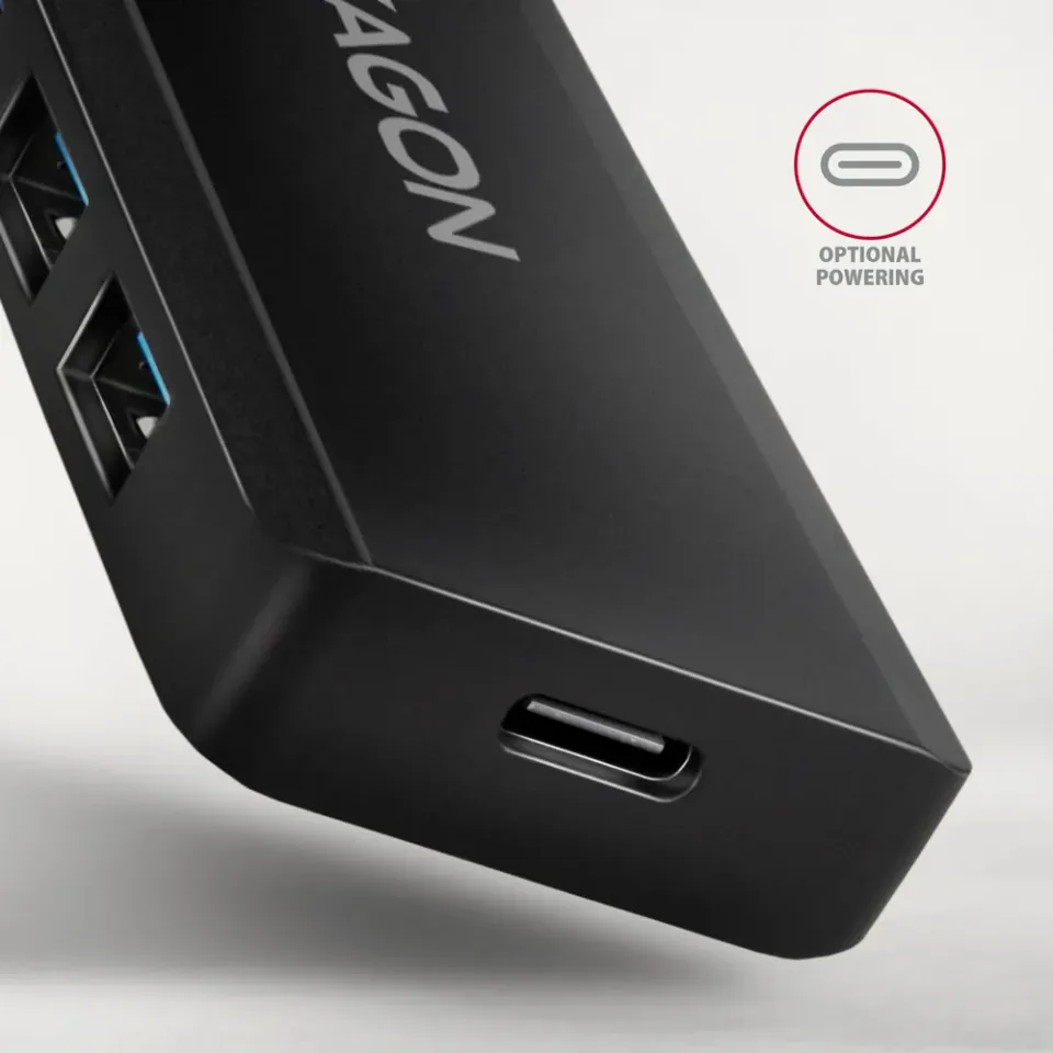 AXAGON HUE-C1A cestovní čtyřportový USB-A 5Gbps hub/USB-C konektor pro externí n