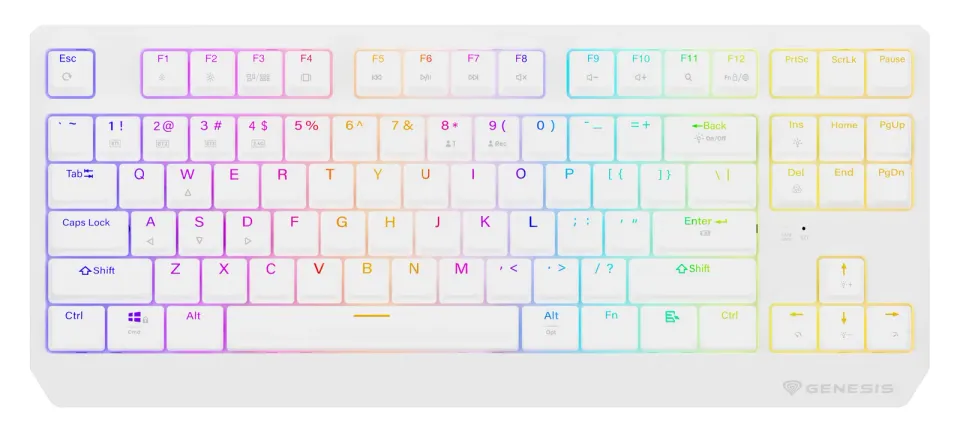 GENESIS herní klávesnice THOR 230/TKL/RGB/Outemu Red/Bezdrátová USB + Bluetooth/US layout/Bílá