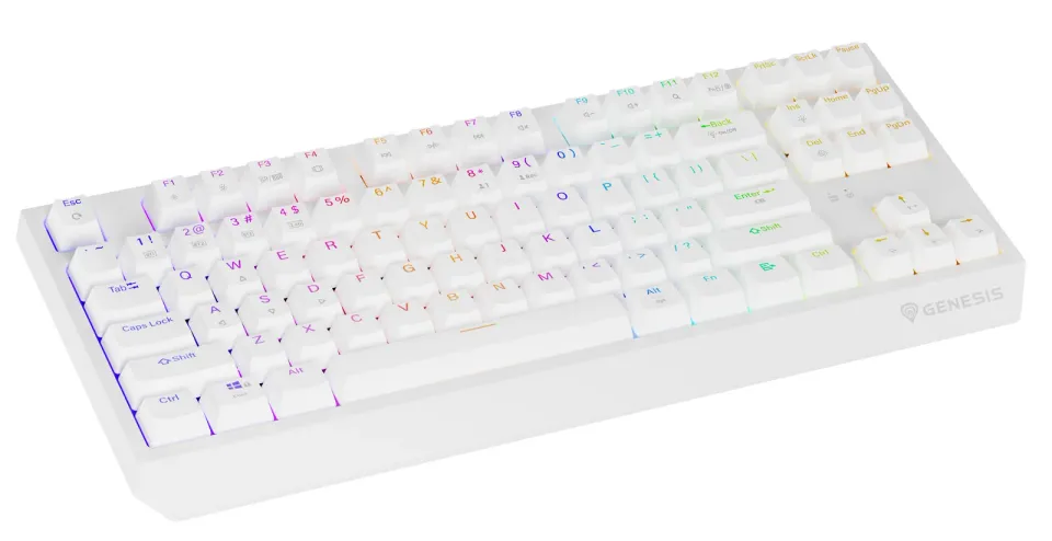 GENESIS herní klávesnice THOR 230/TKL/RGB/Outemu Red/Bezdrátová USB + Bluetooth/US layout/Bílá