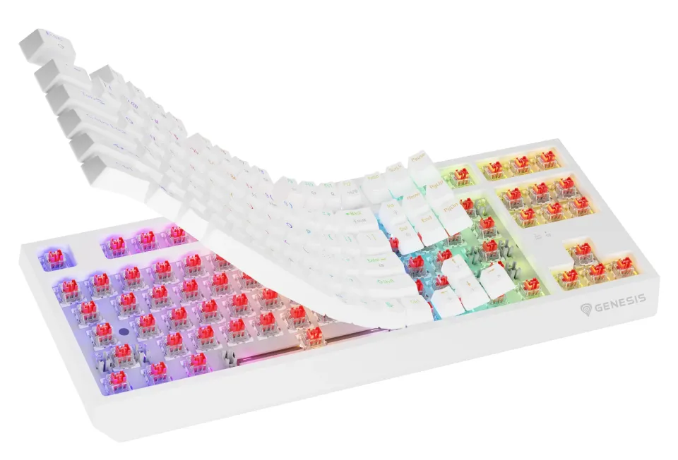 GENESIS herní klávesnice THOR 230/TKL/RGB/Outemu Red/Bezdrátová USB + Bluetooth/US layout/Bílá