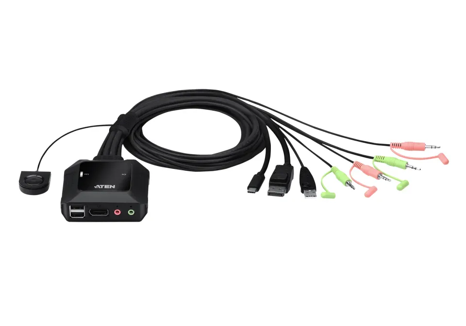 ATEN 2-port 4K USB-C/Displayport Hybrid KVMP, audio, 1.2m kabely