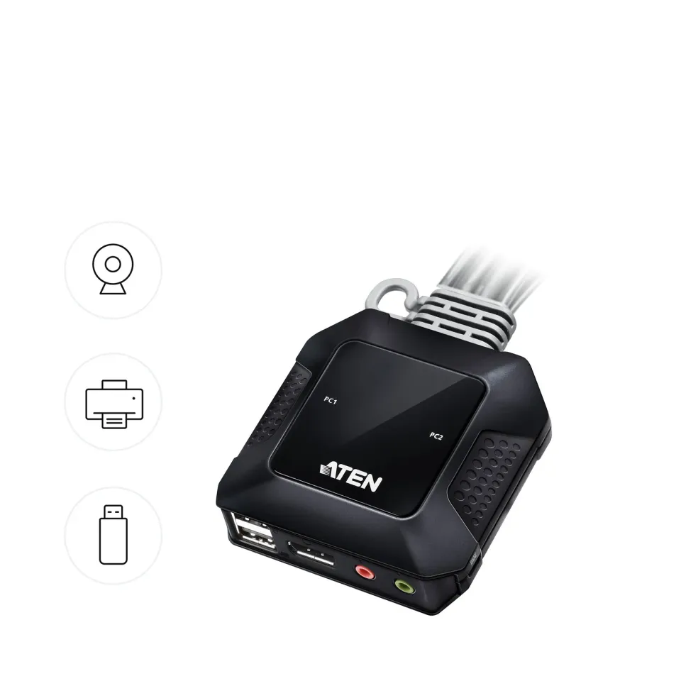 ATEN 2-port 4K USB-C/Displayport Hybrid KVMP, audio, 1.2m kabely