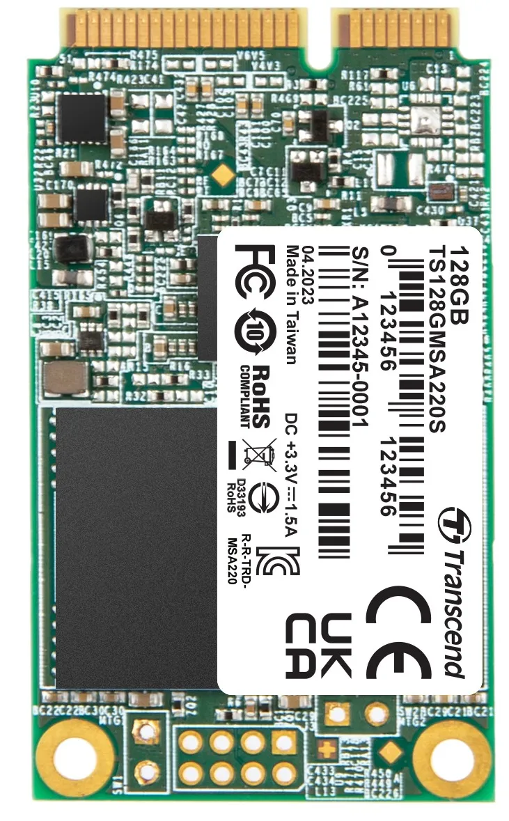 TRANSCEND MSA220S 128GB SSD disk mSATA, SATA III 6Gb/s (3D TLC), 560MB/s R, 500M