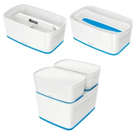 LEITZ Úložný box s víkem MyBox, velikost S, bílá/modrá