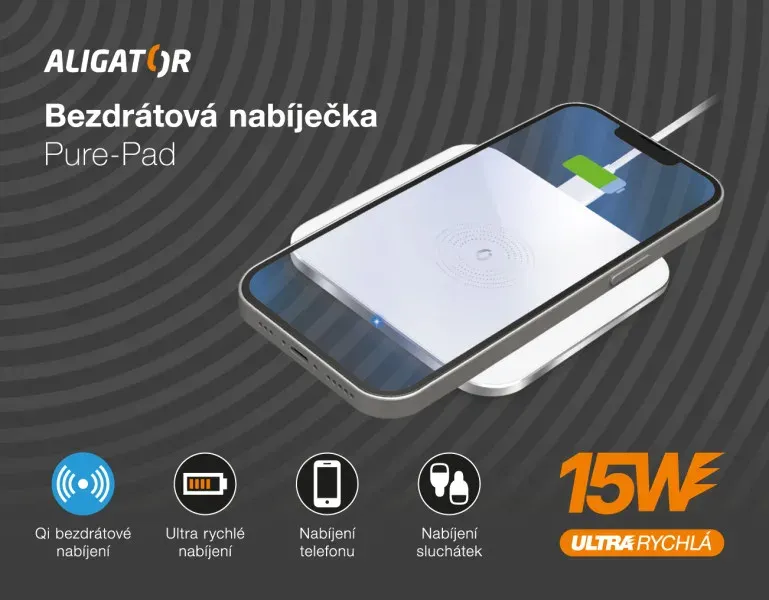 ALIGATOR bezdrátová nabíječka Aligator Pure-Pad 15W, bílá
