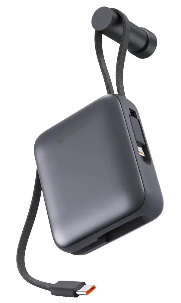Swissten Power bank 10000 mAh s integrovanými kabely - USB-C, A, Lightning / šedá