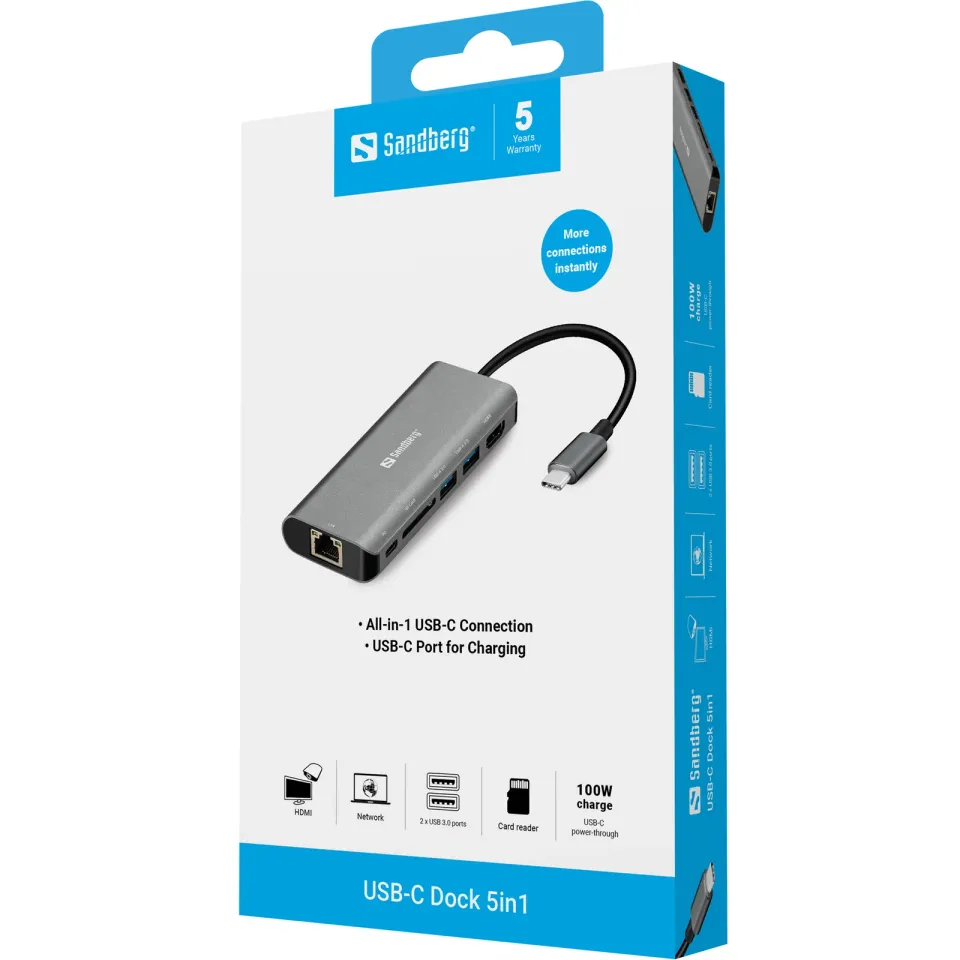Sandberg USB-C Dock HDMI+LAN+SD+USB100W