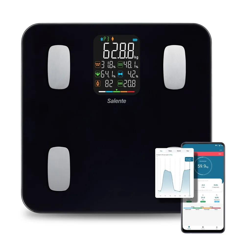 Salente MaxFit, chytrá osobní diagnostická fitness váha, Bluetooth, černá