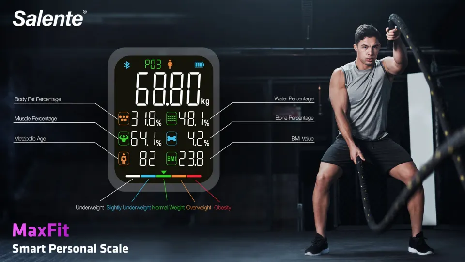 Salente MaxFit, chytrá osobní diagnostická fitness váha, Bluetooth, černá