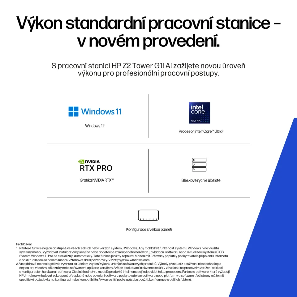 HP PC Z2 Tower G1i 700W, Intel Core U9 285K vPro, RTX Pro 4000Bl 24GB,2×16GB DDR5,1TB,WiFi 7+BT,no Kb+mouse,Win11Pro,3yo