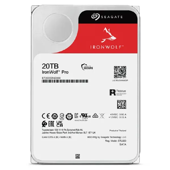 SEAGATE ST20000NT001 hdd IronWolf PRO 20TB CMR 7200rpm 256MB NAS HDD 24x7 285MB/s 3.5 RAID SATA3-6Gbps