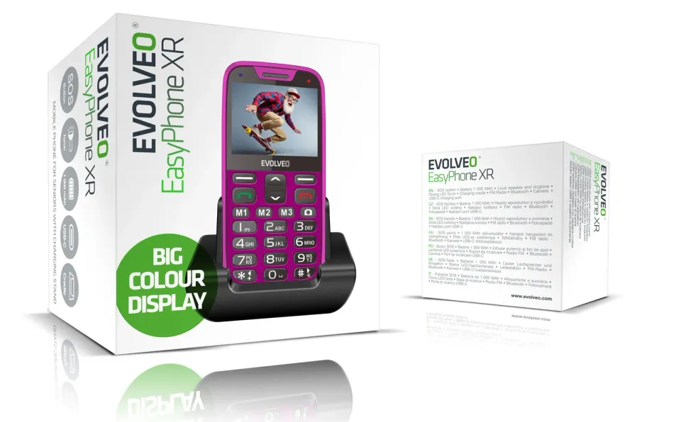 EVOLVEO EasyPhone XR, mobilní telefon pro seniory s nabíjecím stojánkem, růžová