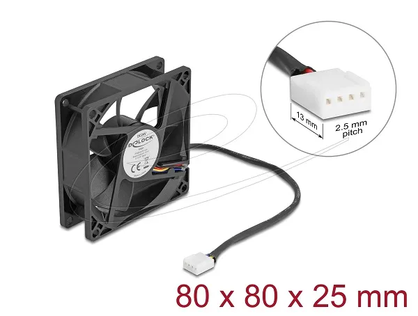 Delock Axiální ventilátor: 24 V DC, 80 x 80 x 25 mm, černý