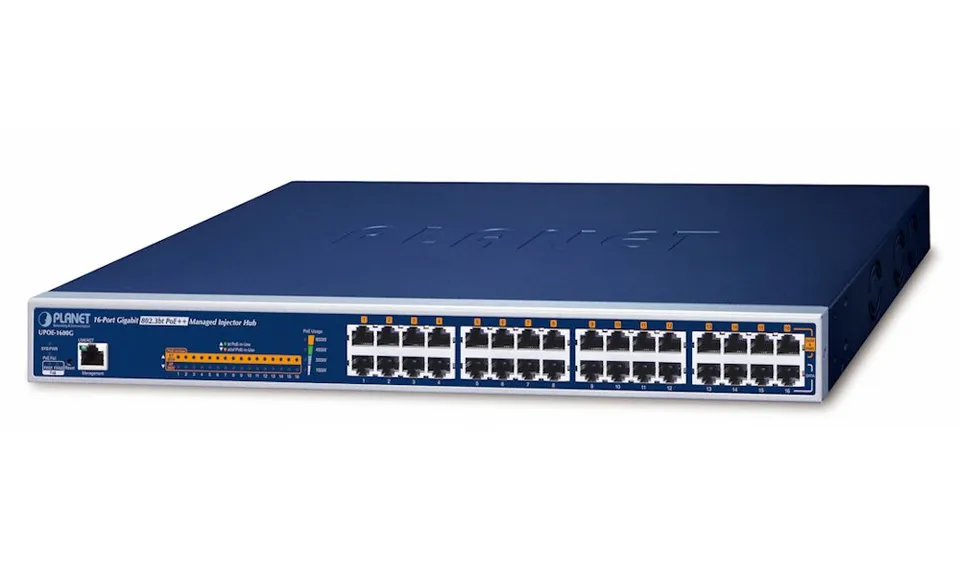 Planet UPOE-1600G Ultra PoE++ injektor, 16 portů, Gigabit, IEEE 802.3bt <600W (60W/port), scheduler+watchdog