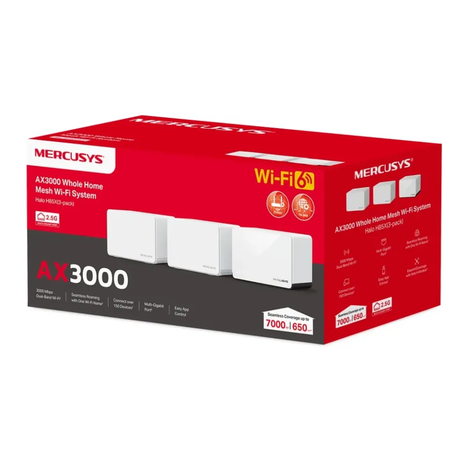 MERCUSYS Halo H85X(3-pack) Halo H85X Wi-Fi 6 mesh systém pro celou domácnost AX3