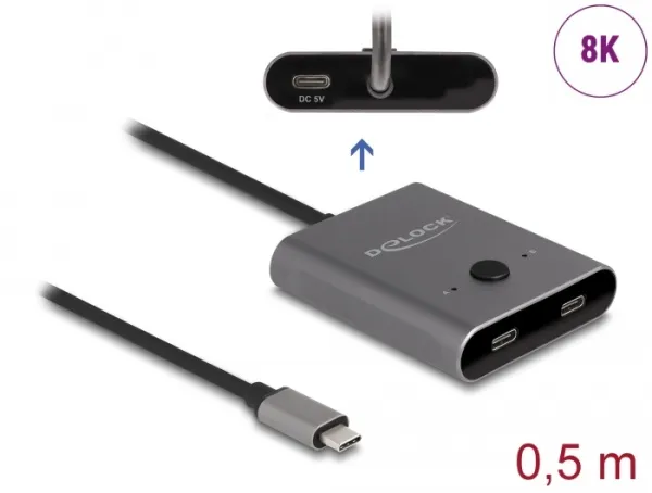 Delock Switch USB 10 Gbps USB Type-C, 2 to 1, bidirectional, 8K