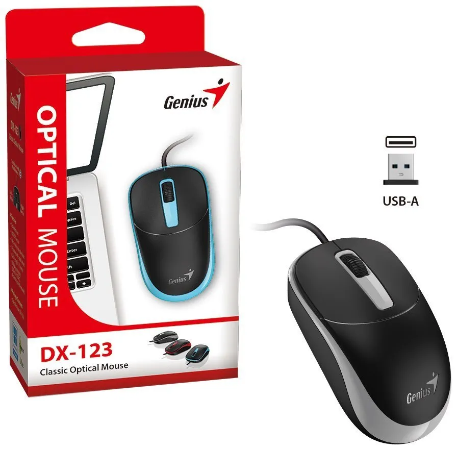 Genius DX-123 Myš, drátová, optická, 1200DPI, 3 tlačítka, USB, černo-šedá
