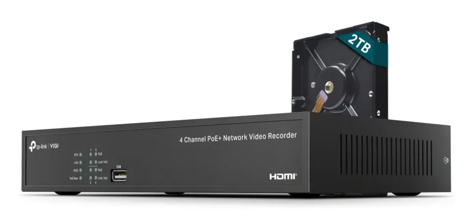 TP-LINK VIGI NVR1004H-4P-2TB Záznamové zařízení, 4 kanály, 4x Lan s PoE, 2x USB,