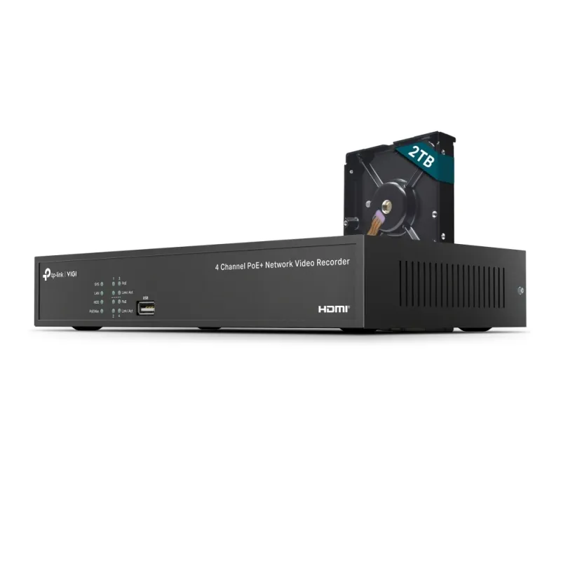 TP-LINK VIGI NVR1004H-4P-2TB Záznamové zařízení, 4 kanály, 4x Lan s PoE, 2x USB,