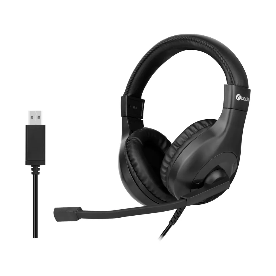 C-TECH sluchátka s mikrofonem MHS-05, USB, ovládání na kabelu, náhlavní, černá