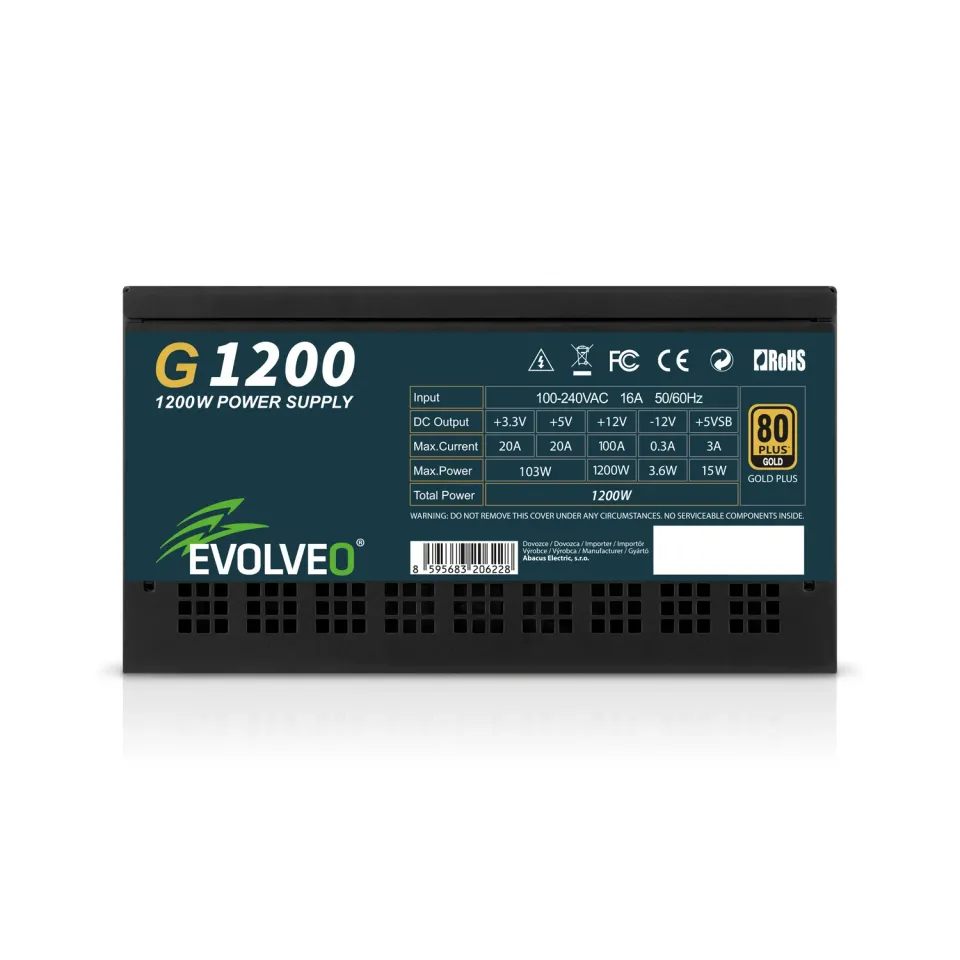 EVOLVEO G1200 zdroj 1200W, 80+ GOLD, ATX 3.1, PCIe 5.1, aPFC, 140mm ventilátor,