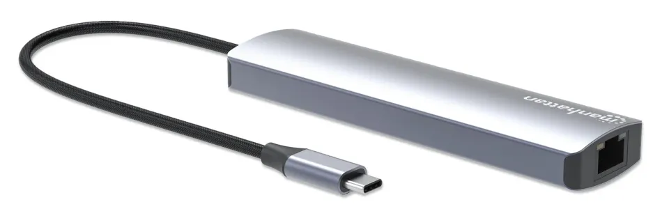 MANHATTAN Dokovací stanice USB-C 6v1, 1xHDMI, 1xUSB-C, 3xUSB, 1xRJ45, šedá