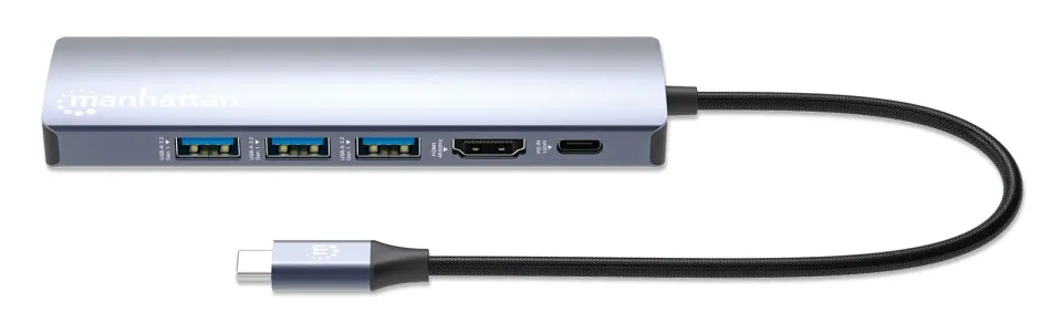 MANHATTAN Dokovací stanice USB-C 6v1, 1xHDMI, 1xUSB-C, 3xUSB, 1xRJ45, šedá