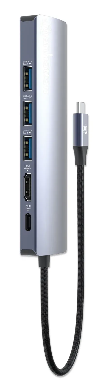 MANHATTAN Dokovací stanice USB-C 6v1, 1xHDMI, 1xUSB-C, 3xUSB, 1xRJ45, šedá