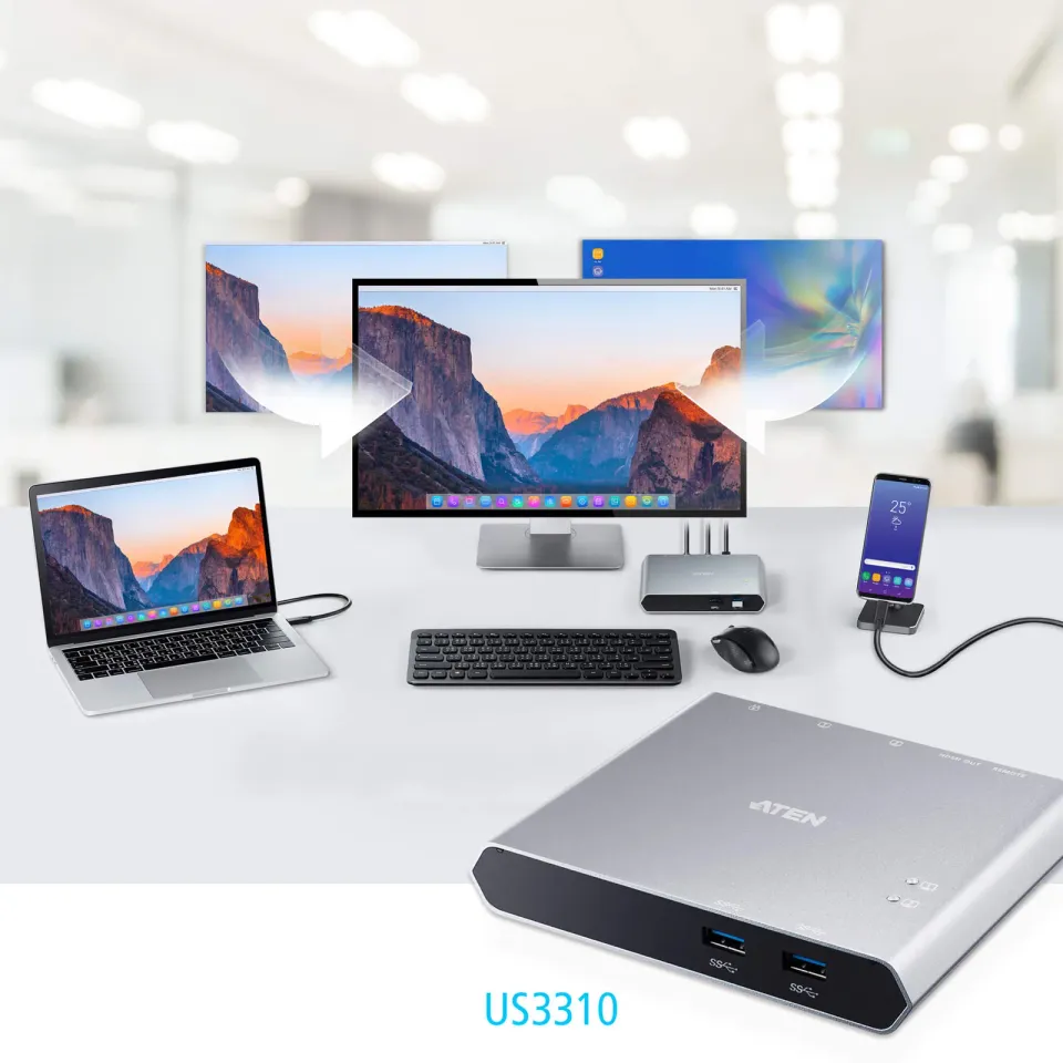 Aten 2-Port USB-C Dock Switch with Power Pass-through