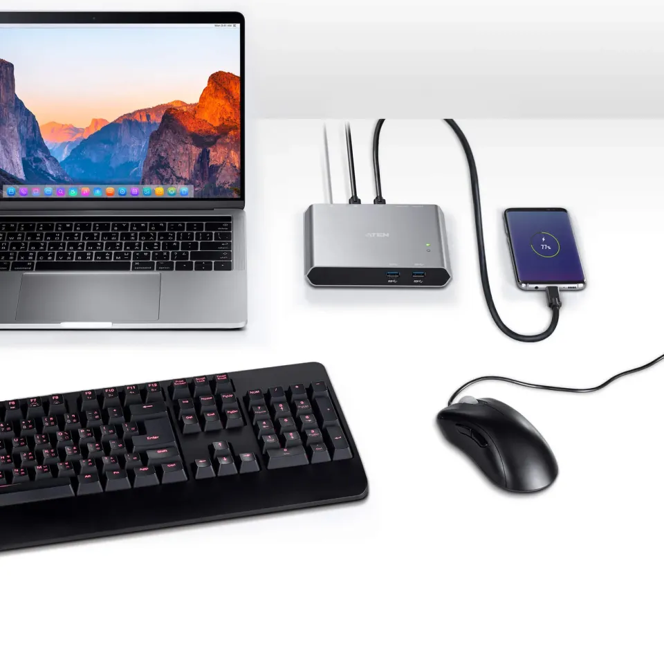 Aten 2-Port USB-C Dock Switch with Power Pass-through