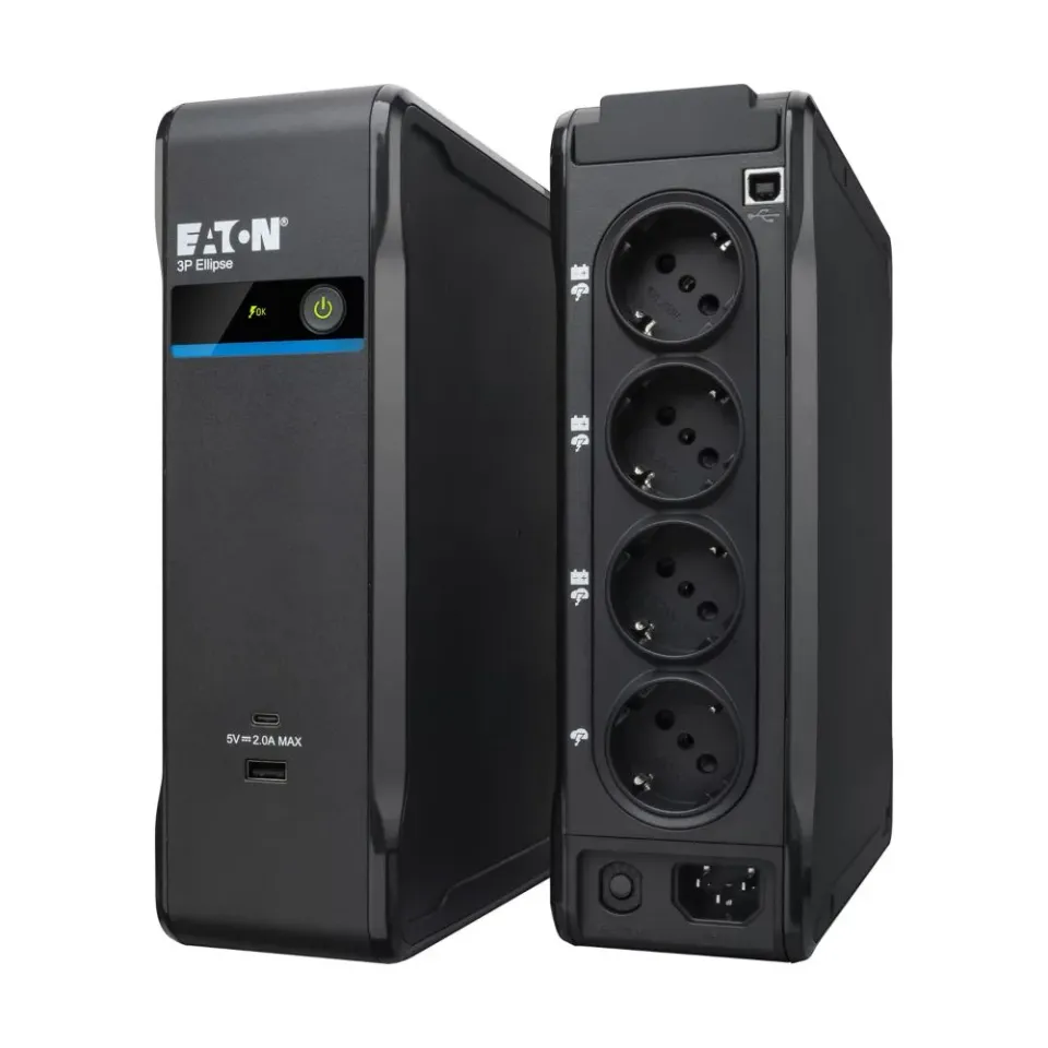 Eaton 3P Ellipse UPS DIN USB, 700VA, 420W, Vstup: C14, Výstupy: (3) Typ E, (1) Pouze přepěťová ochrana Typ E, Tower