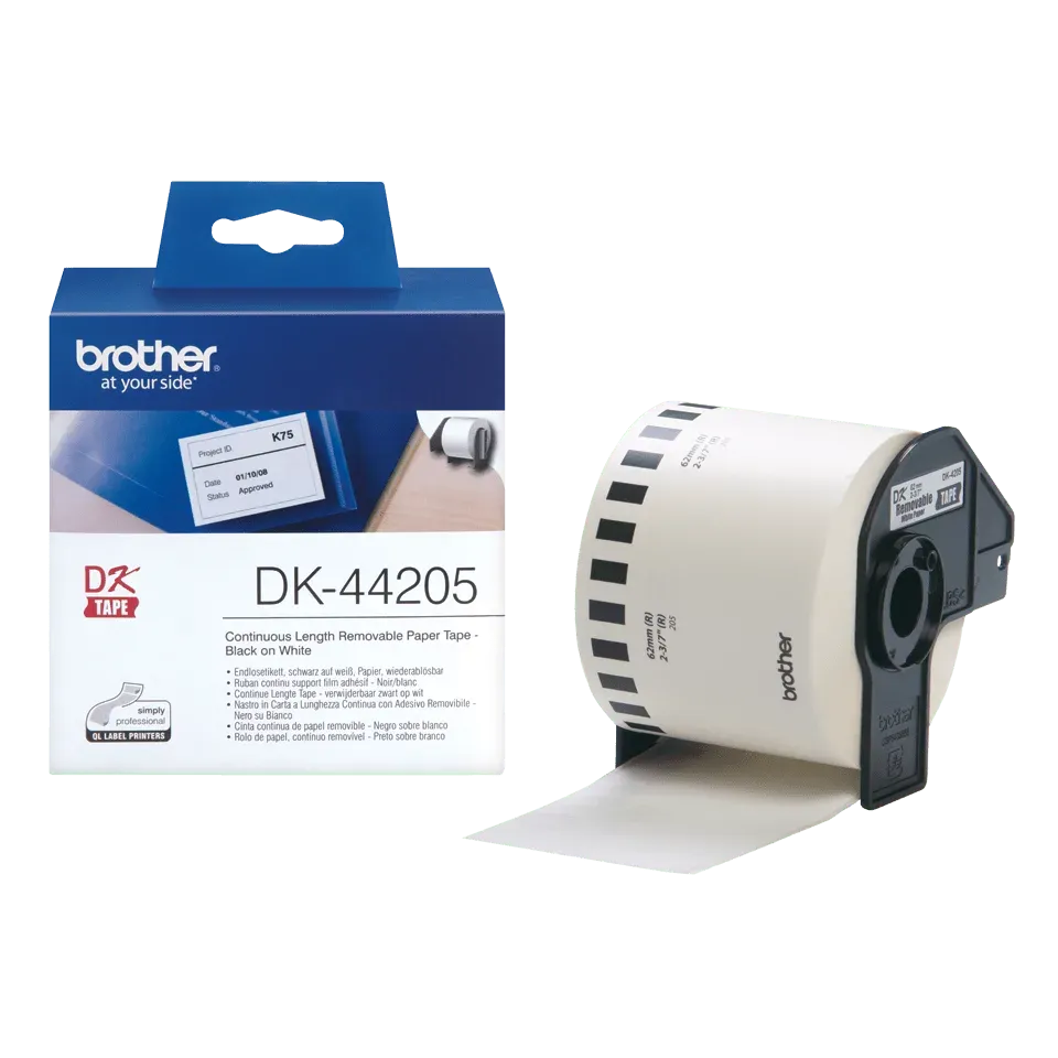Brother - DK 44205 (papírová role bílá 62mm x 30,48m) - snadno odstranitelná