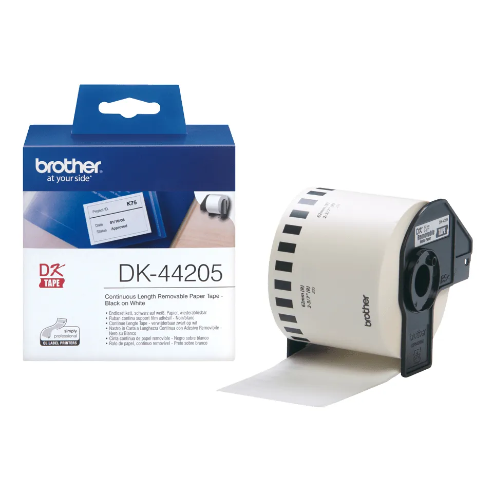 Brother - DK 44205 (papírová role bílá 62mm x 30,48m) - snadno odstranitelná