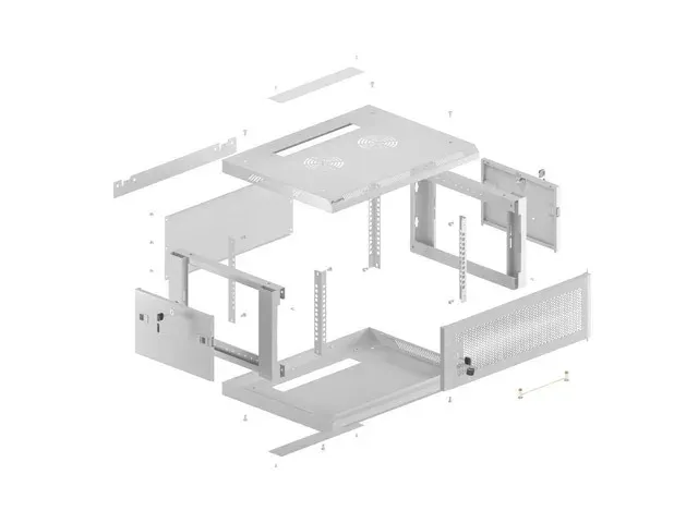 NÁSTĚNNÁ INSTALAČNÍ SKŘÍŇ 19" 4U 600X450 ŠEDÉ PERFOROVANÉ DVEŘE (PLOCHÉ BALENÍ)
