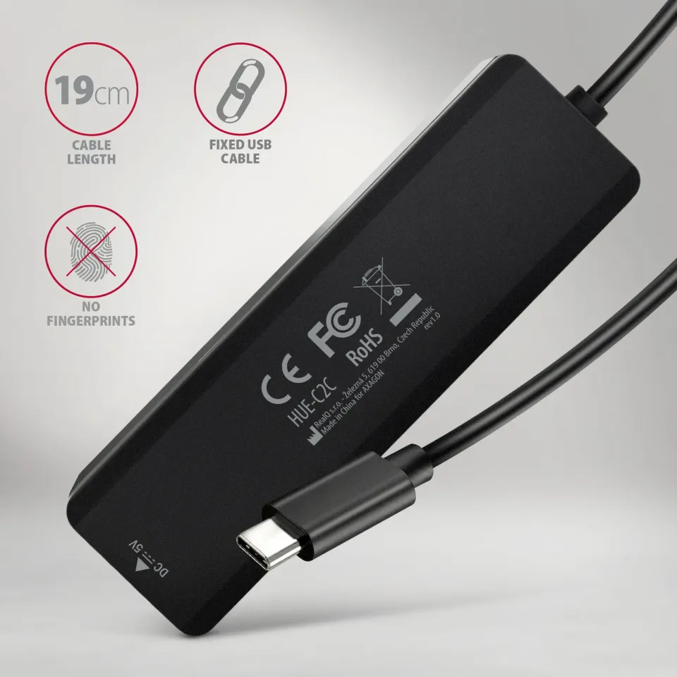 AXAGON HUE-C2C, 4× USB 5Gbps TRAVEL hub, 2× USB-A + 2× USB-C, USB-C napájení, ka