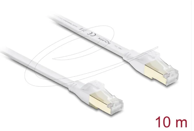 Delock Plochý spojovací kabel RJ45 Cat.8.1 U/FTP, až 40 Gbps, 10 m, bílý