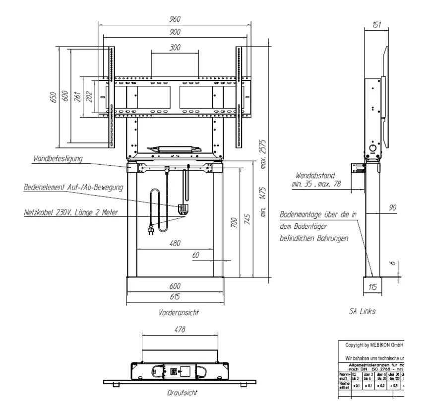 Držák MEBIKON eQLift Next Wall/Floor 80 mm/s