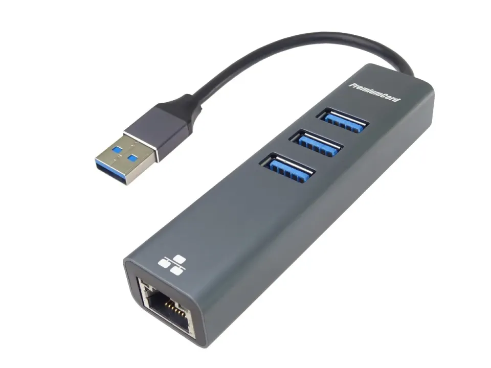 PremiumCord adaptér USB3.0 -> LAN RJ45 ETHERNET 10/100/1000 MBIT + 3x USB3.0 por