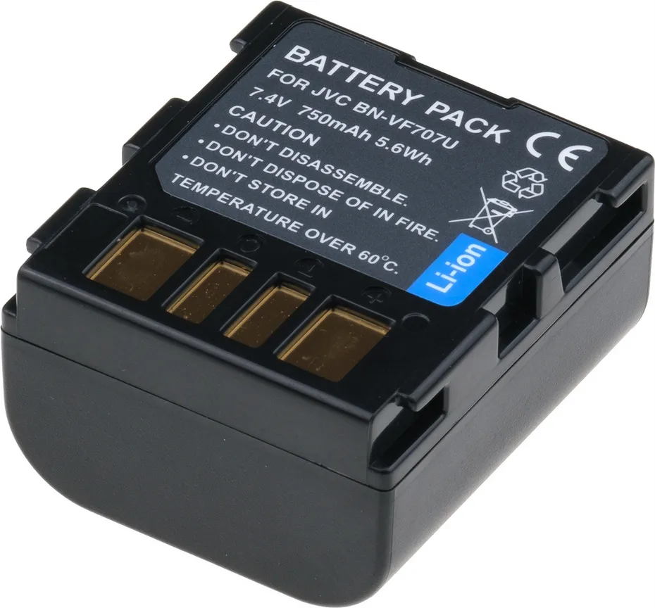 Baterie T6 Power pro JVC BN-VF707U, BN-VF707, 750mAh, 5,4Wh, šedá