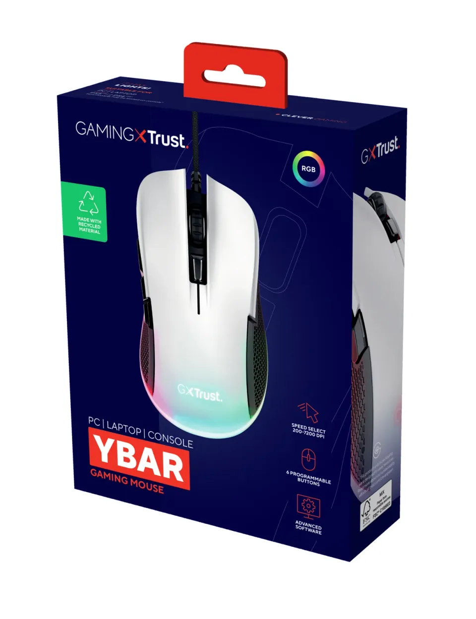 TRUST herní myš GXT 922W YBAR Eco Gaming Mouse, optická, USB, bílá