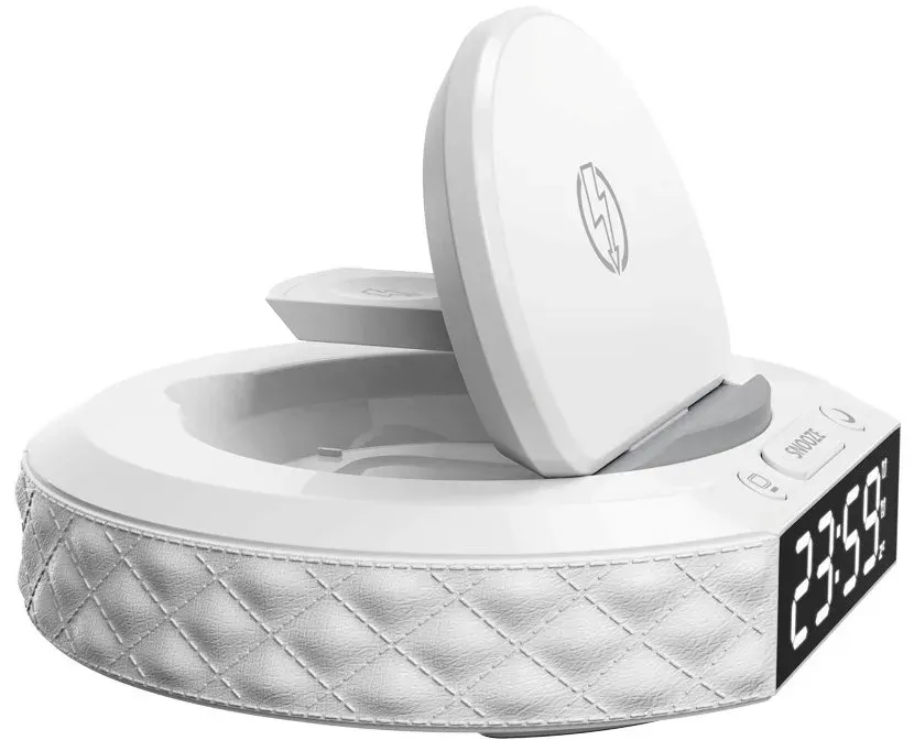 IMMAX multifunkční stolní hodiny CLOCK/ Qi bezdrátová nabíječka 3v1/ 5W/10W/ podsvícení/ bílé