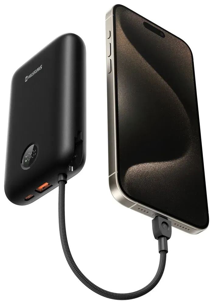 Swissten Power bank VOLTBOX 35W 30000 mAh s integrovanými kabely - USB-C, A, Lightning / černá