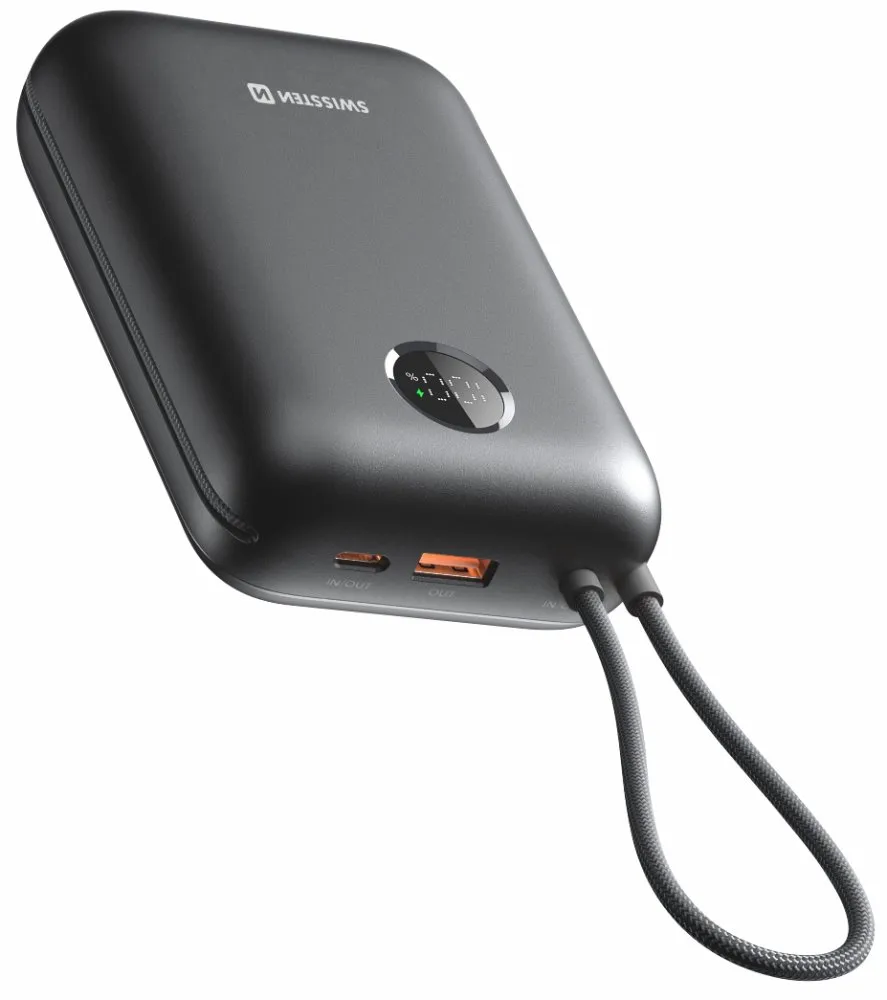 Swissten Power bank VOLTBOX 35W 30000 mAh s integrovanými kabely - USB-C, A, Lightning / černá