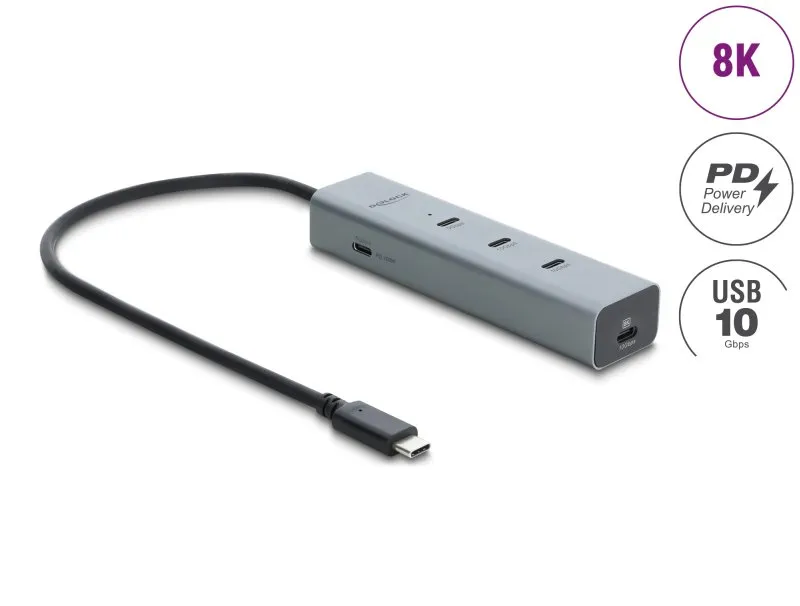 Delock 5 portový rozbočovač USB Type-C™, 10 Gbps, s video výstupem 8K a PD3.0 10
