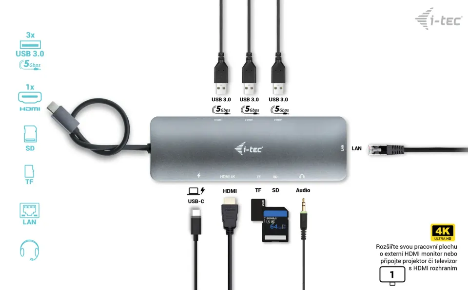 i-tec USB-C Metal Nano Docking Station 4K HDMI LAN with Power Delivery 100W + i-