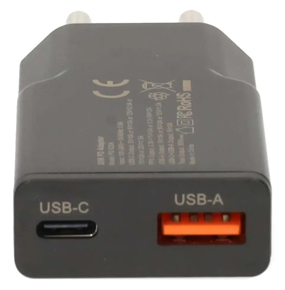 NEDIS síťová nabíječka/ 30 W/ PD 3.0/ rychlé nabíjení/ 1.5 / 2.0 / 2.22 / 3.0 A/ USB-A/ USB-C/ černá/ kabel 1,5m