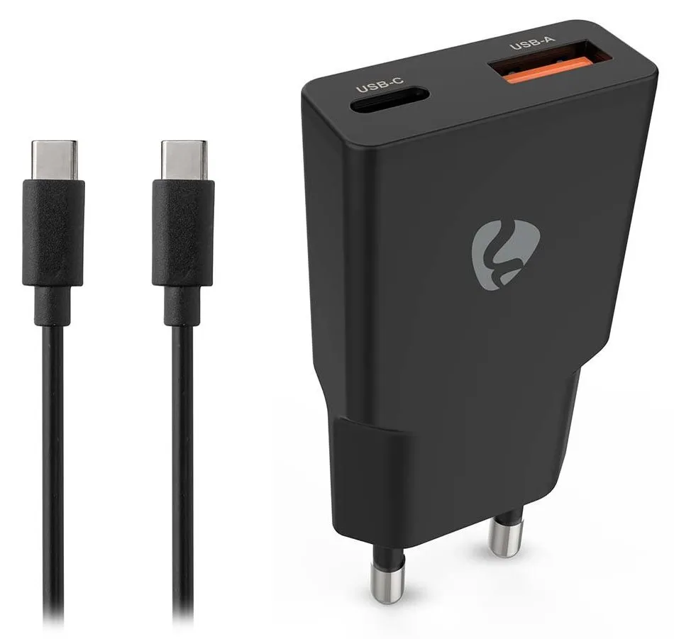 NEDIS síťová nabíječka/ 30 W/ PD 3.0/ rychlé nabíjení/ 1.5 / 2.0 / 2.22 / 3.0 A/ USB-A/ USB-C/ černá/ kabel 1,5m