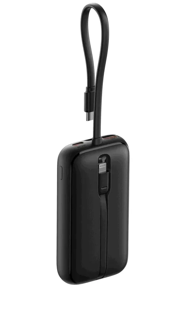 Swissten Power bank VOLTBOX 35W 10000 mAh s integrovanými kabely - USB-C, A, Lightning / černá